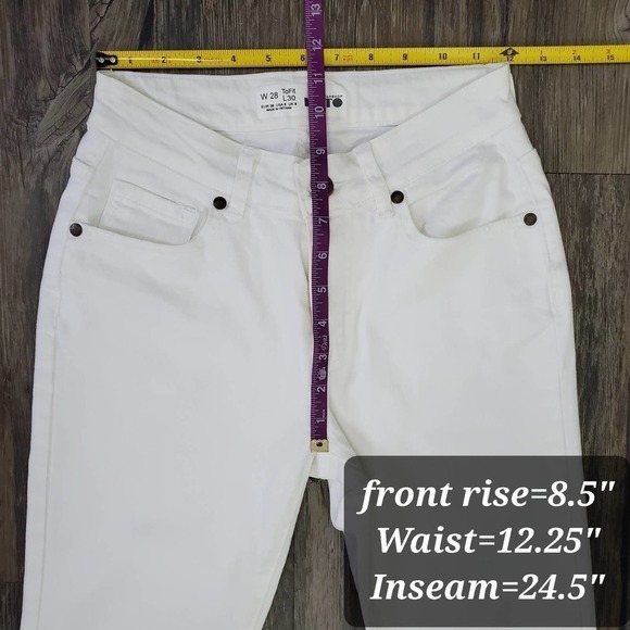 Top Shop Moto To Fit Whtie Distressed Raw Hem Zip Fly Pants Denim Jeans Sz 6 - Picture 10 of 11